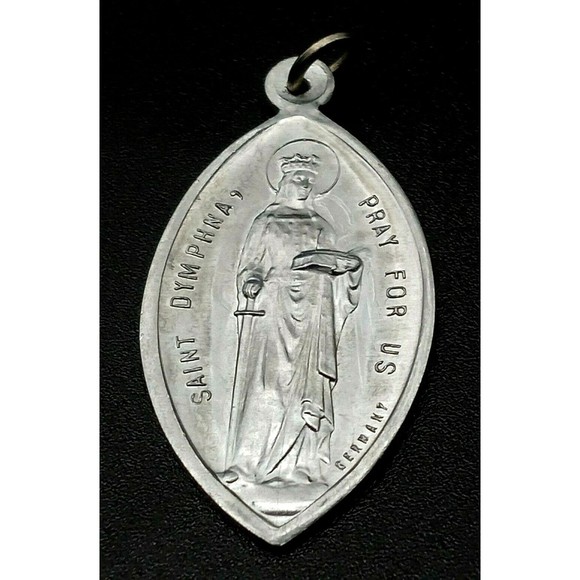 Vintage Saint Dymphna St. Gereberne Catholic Medal Pendant Silver Tone Germany - Picture 9 of 11